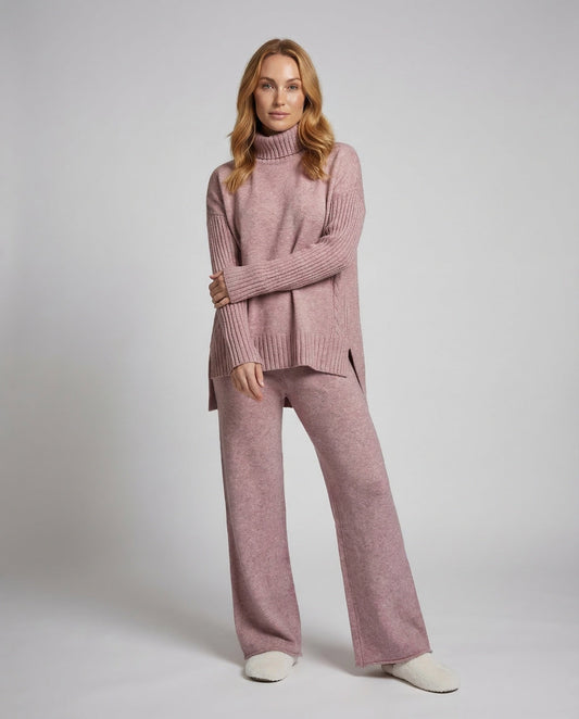 Completo Donna Maglia e Pantaloni in Maglia Sottile Collo Alto - Brentozzi