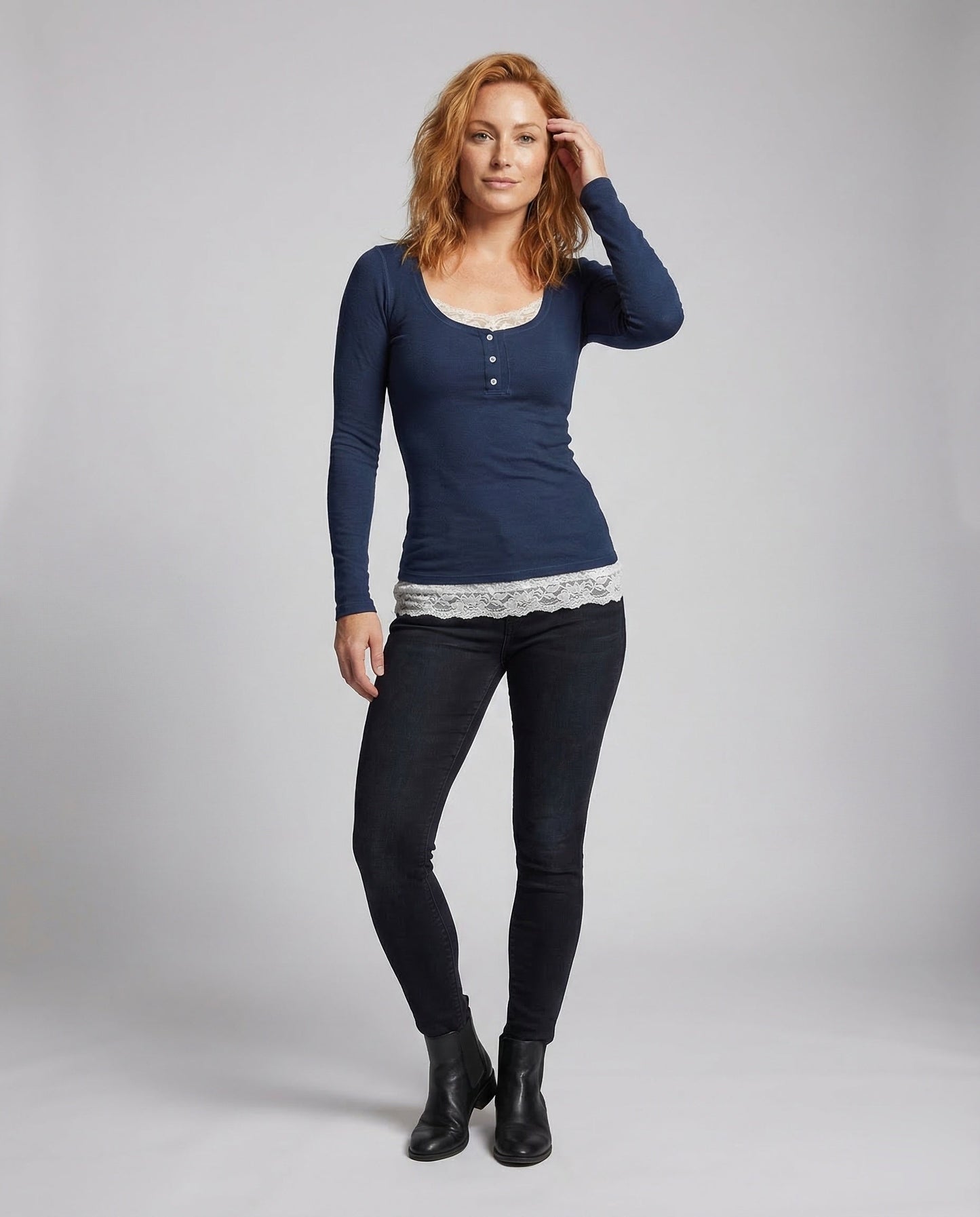 Maglia Donna Manica Lunga Bottoni Effetto Pizzo - Brentozzi