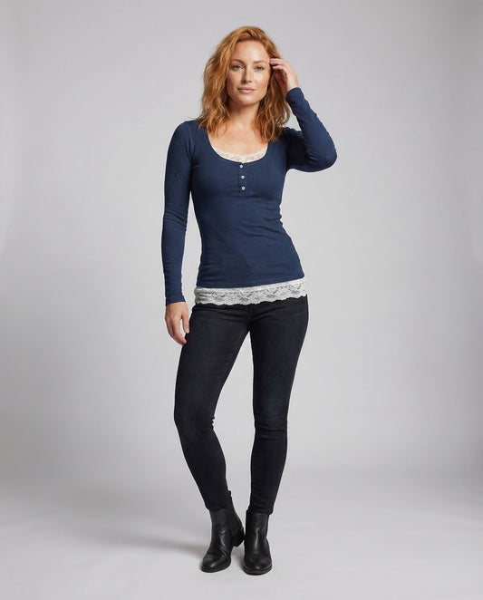 Maglia Donna Manica Lunga Bottoni Effetto Pizzo - Brentozzi