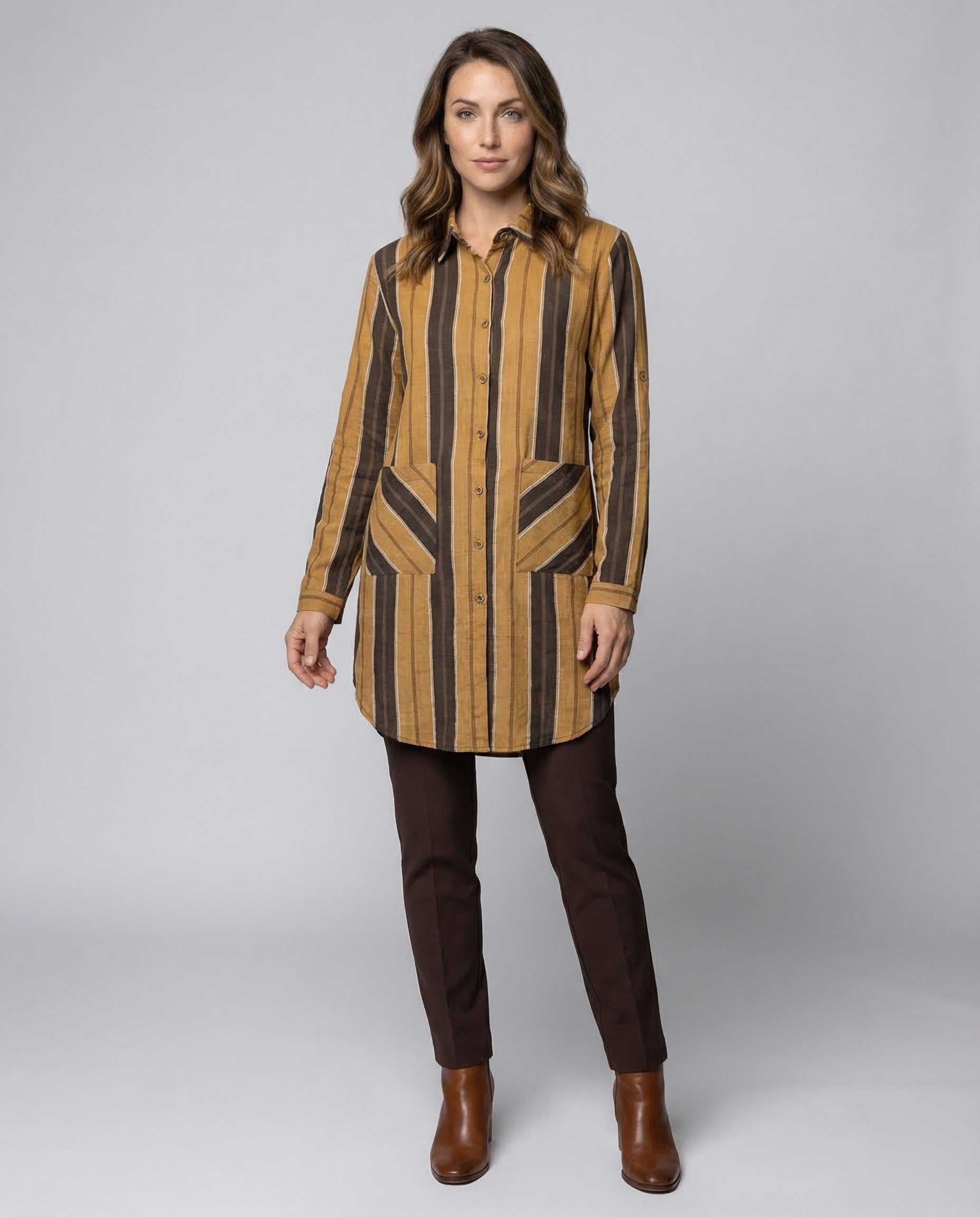Camicia Donna a Righe Orlo Asimmetrico - Brentozzi