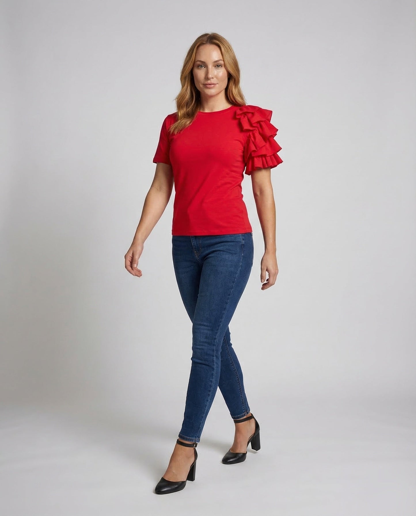 T-shirt Donna Manica Corta Spalle con Volant Girocollo - Brentozzi