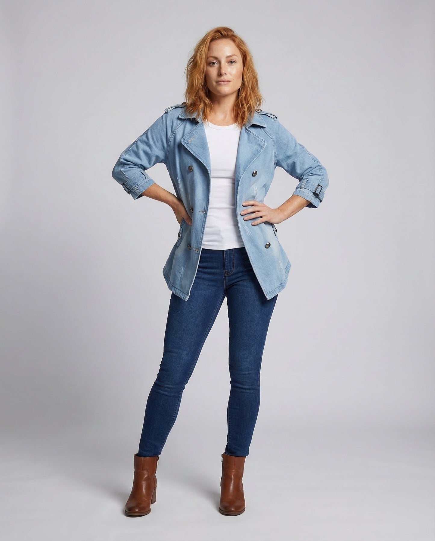 Giacca Jeans Donna Doppiopetto con Spalline - Brentozzi