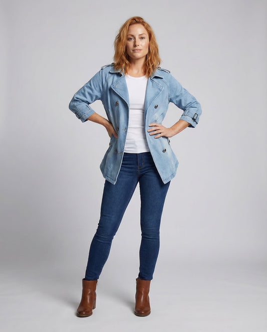 Giacca Jeans Donna Doppiopetto con Spalline - Brentozzi