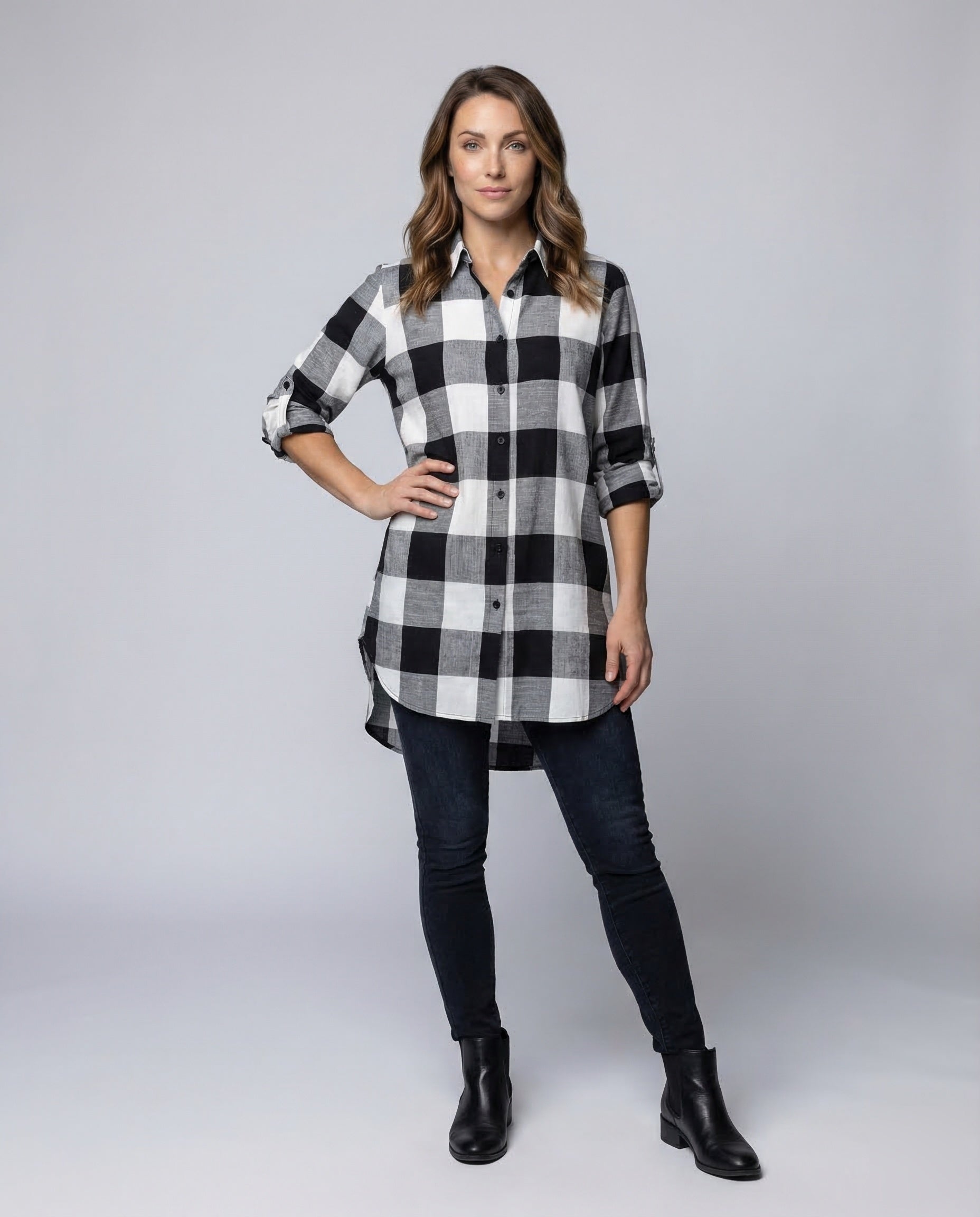 Abito Camicia Donna Quadri Taglio Lungo - Brentozzi