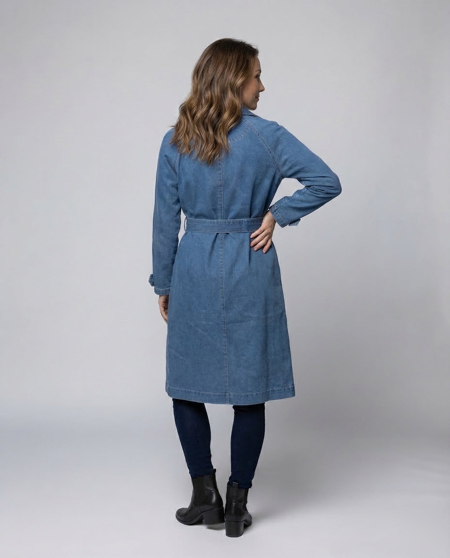 Trench lungo Donna in Jeans con Cintura in Vita