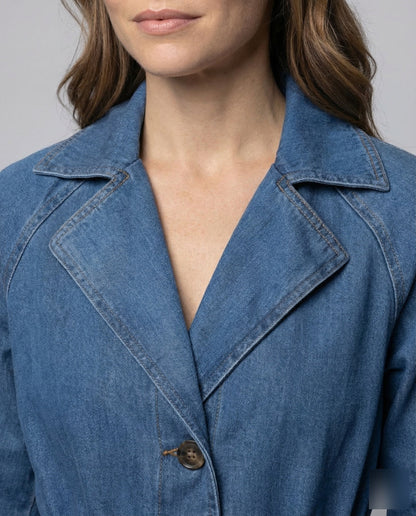 Trench lungo Donna in Jeans con Cintura in Vita