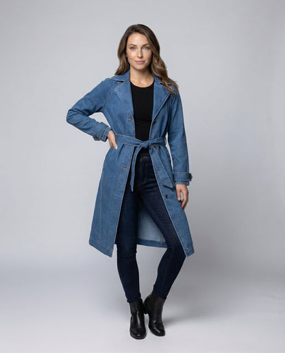 Trench lungo Donna in Jeans con Cintura in Vita - Brentozzi