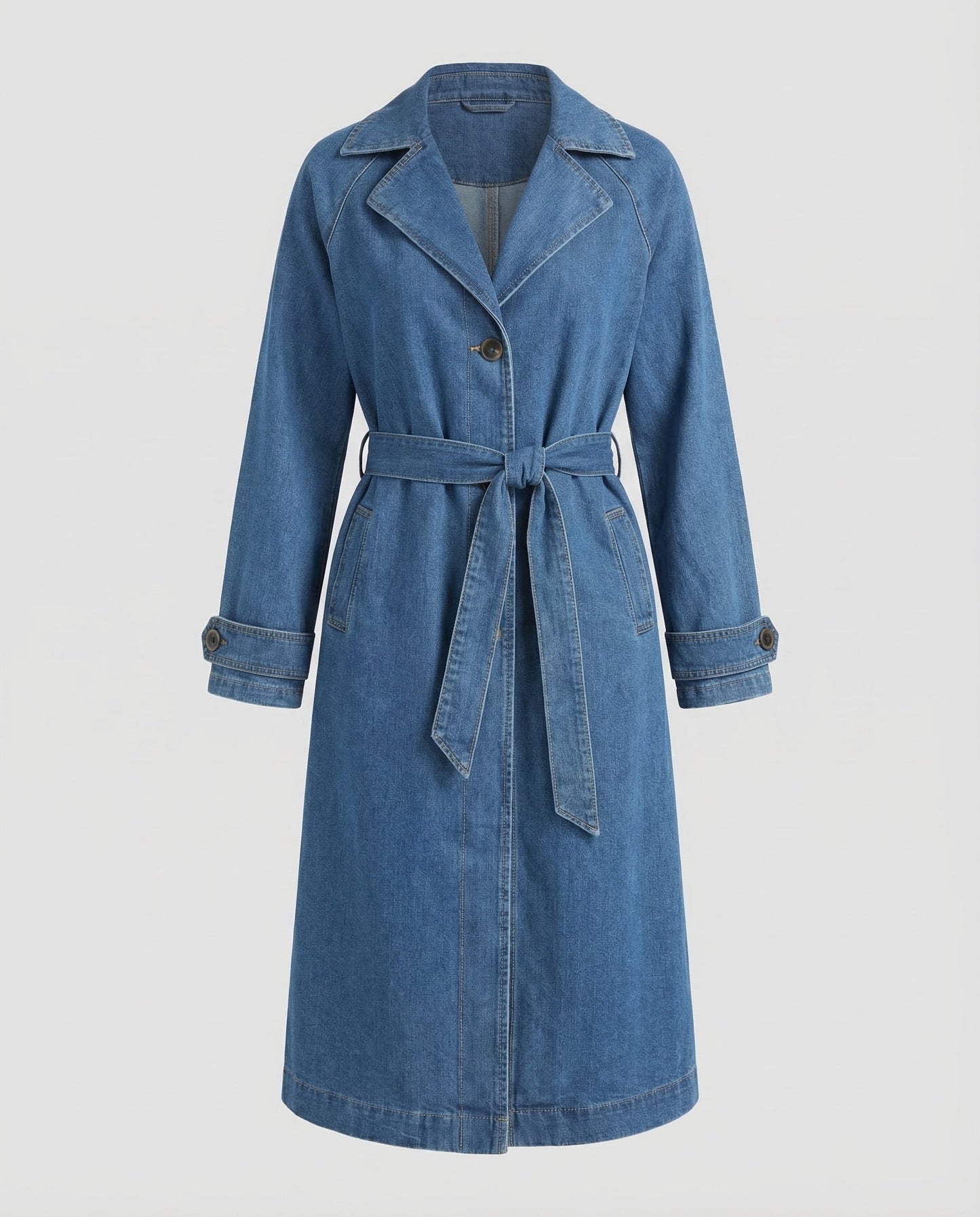 Trench lungo Donna in Jeans con Cintura in Vita