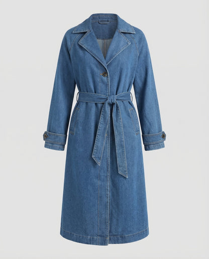 Trench lungo Donna in Jeans con Cintura in Vita