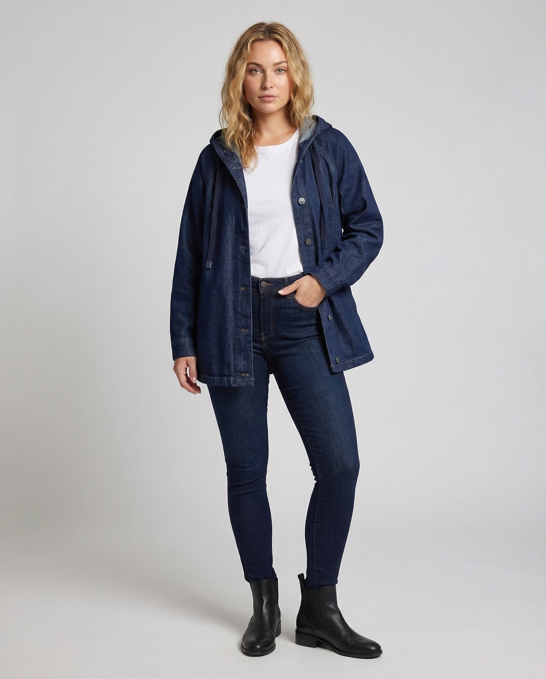 Parka Denim Donna Casual con Cappuccio - Brentozzi