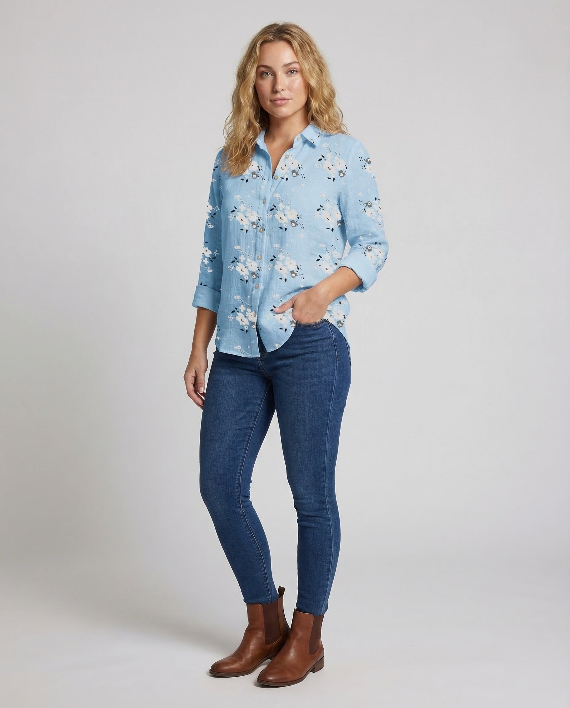 Blusa Donna in Misto Cotone Stampa Floreale Regular Fit - Brentozzi