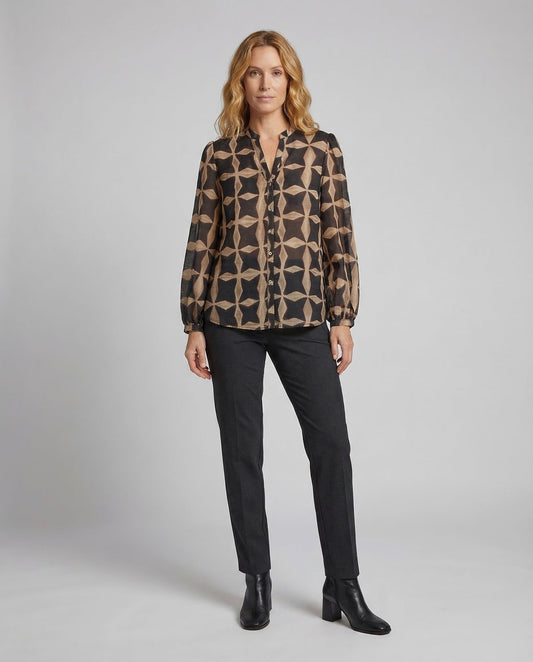 Blusa Donna in Tessuto Chiffon Scollo Classico Stampa Geometrica - Brentozzi