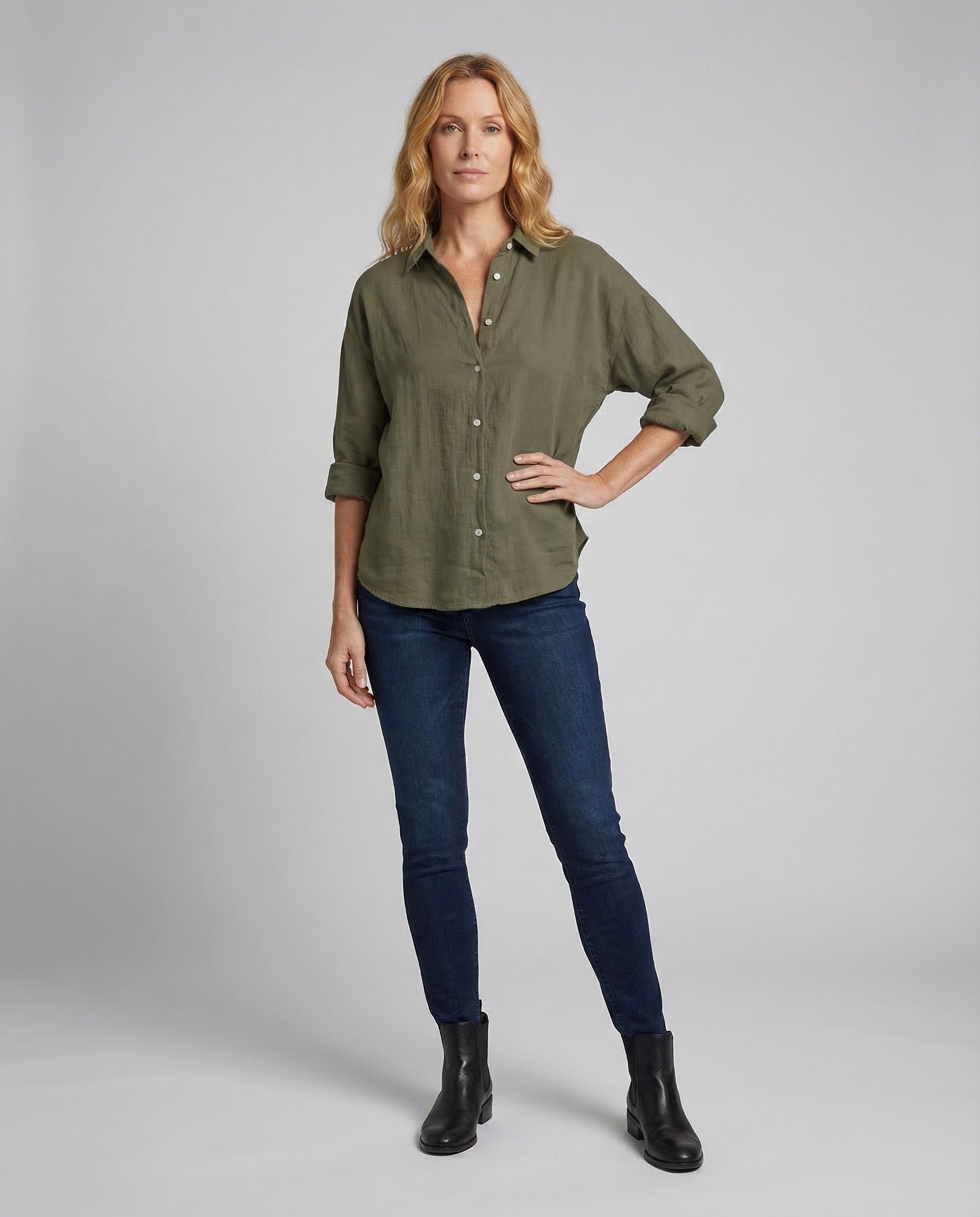 Camicia Lino Donna Collo Alto Vestibilità Ampia - Brentozzi