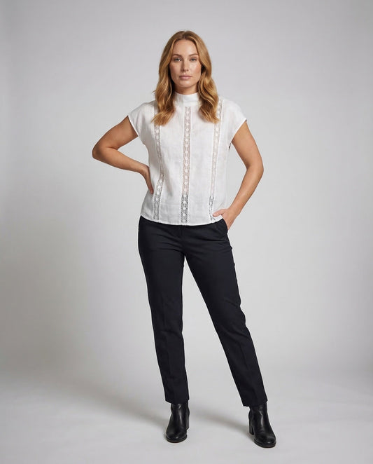 Camicia Donna in Lino con Inserto Pizzo Verticale - Brentozzi