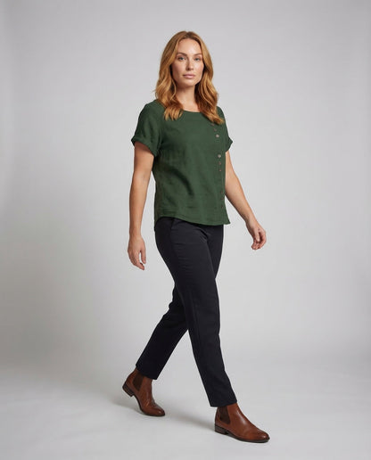 Camicia Donna in Lino con Bottoni Decorativi Asimmetrici - Brentozzi