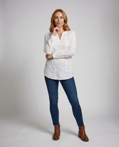 Tunica Donna in Lino con Applicazioni Floreali 3D - Brentozzi