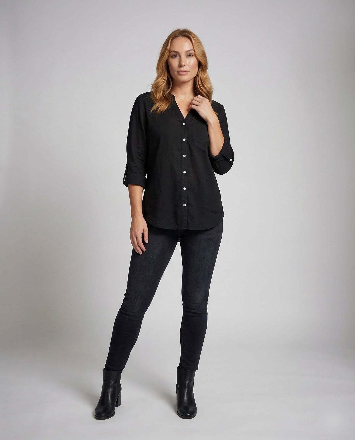 Camicia Donna Colletto a Fascia con Tasca sul Petto - Brentozzi
