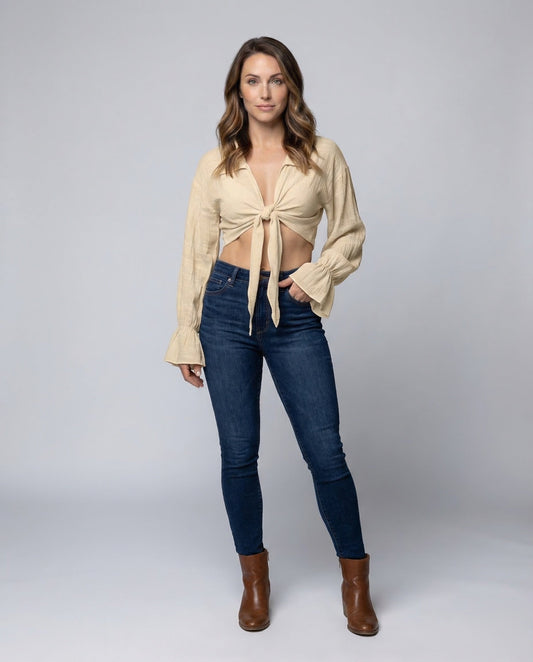 Blusa Donna con Colletto e Maniche a Sbuffo Nodo Frontale - Brentozzi