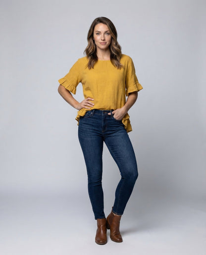 Blusa Donna in Lino Volant Orlo Multistrato - Brentozzi