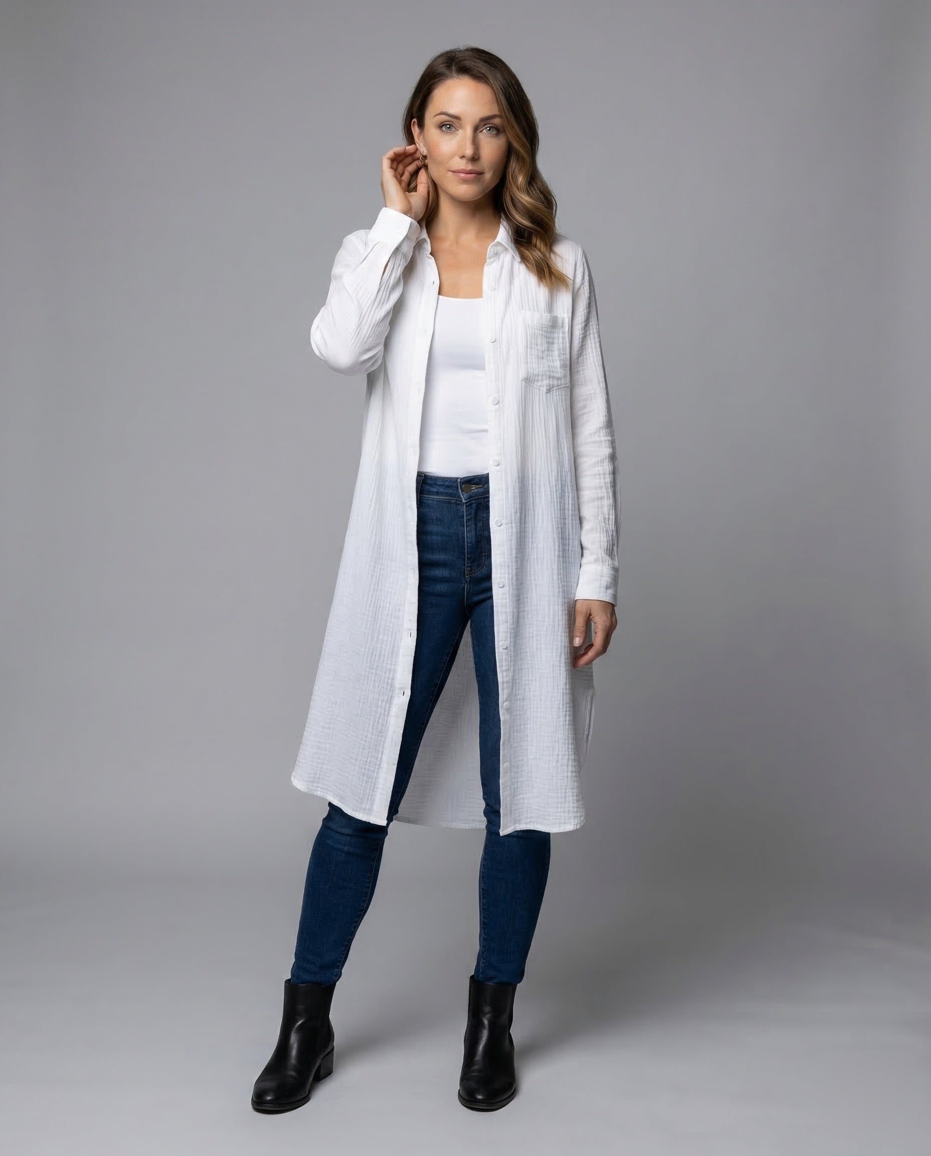 Cappotto Camicia Donna in Garza di Cotone Effetto Stropicciato - Brentozzi