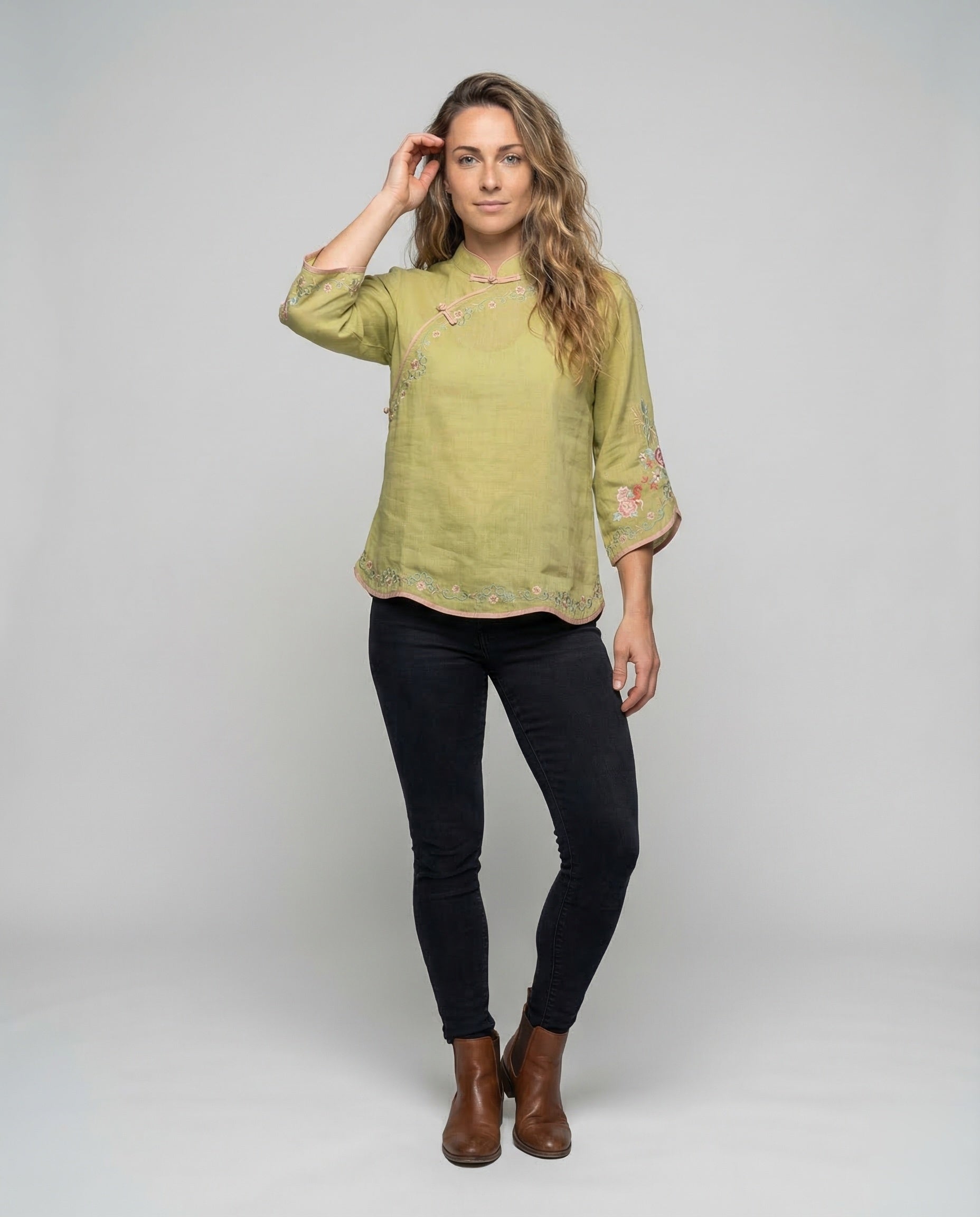 Camicia Donna Collo Coreano Ricamo Floreale - Brentozzi