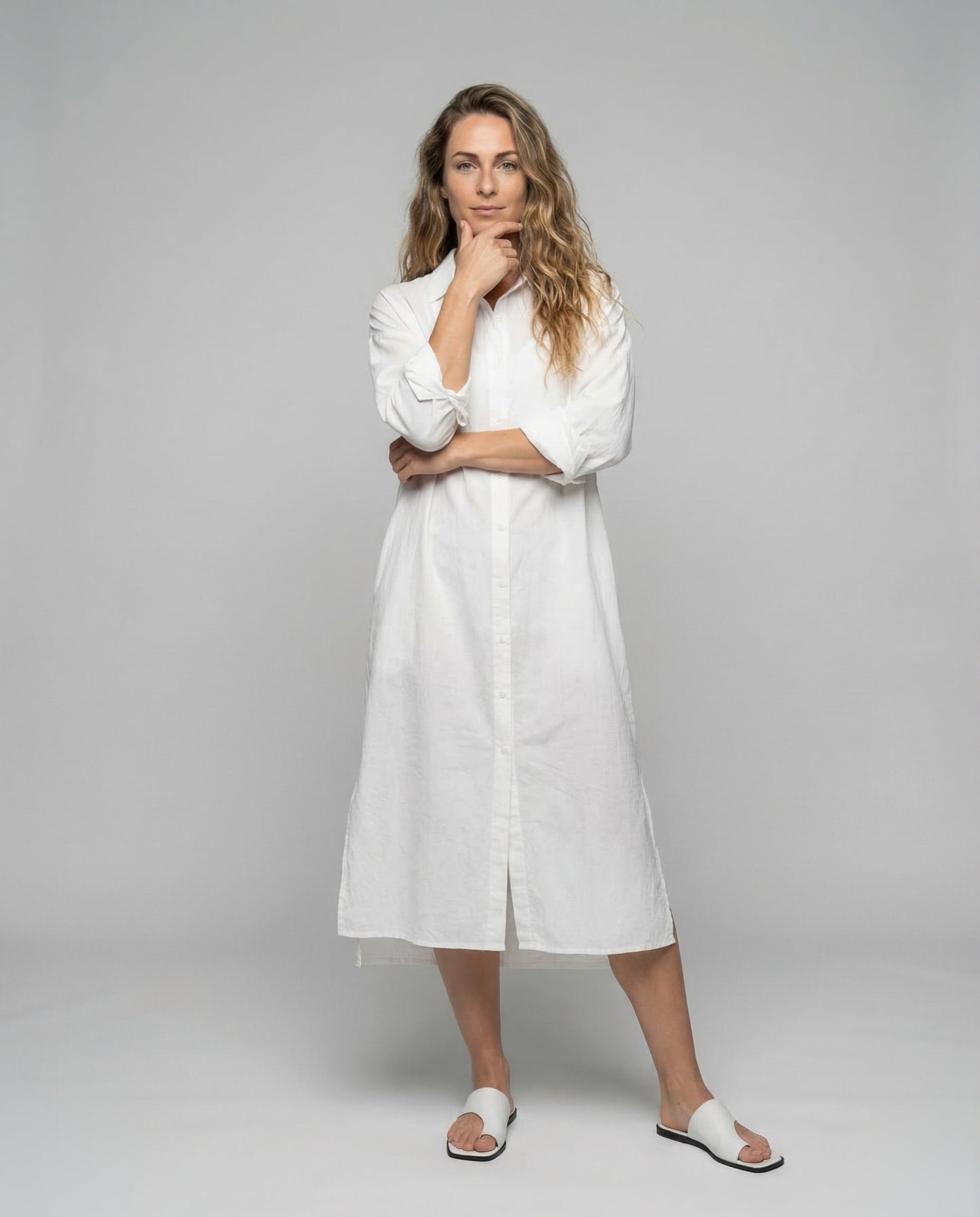 Abito Camicia Midi Donna Oversize con Spacchi Laterali - Brentozzi