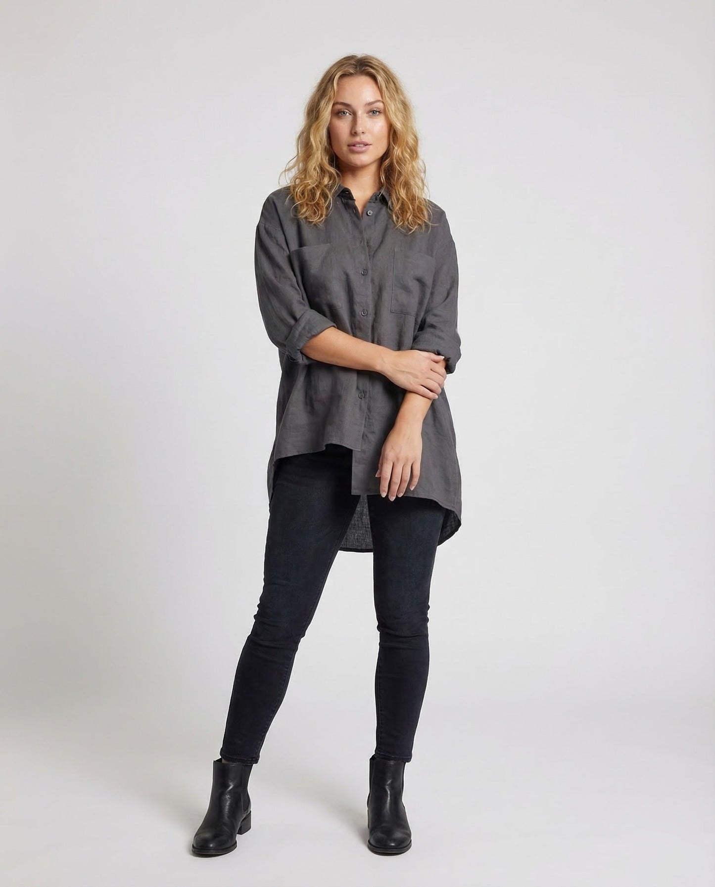 Camicia Oversize Donna Orlo Asimmetrico Manica Lunga - Brentozzi