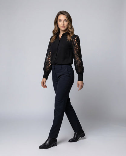 Camicia Donna in Satin Manica a Sbuffo con Pizzo Grafico - Brentozzi