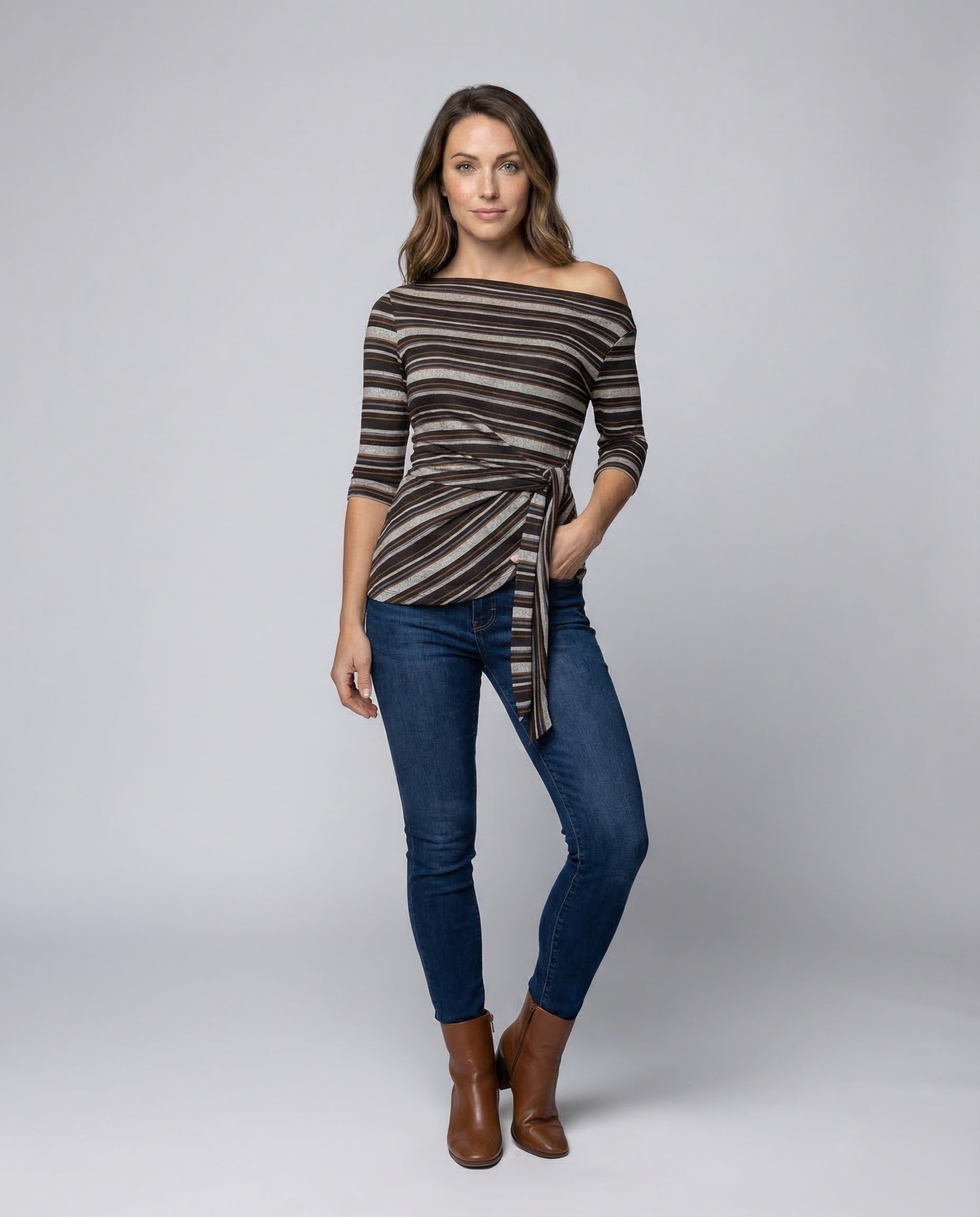 Maglione Donna Scollo Bardot Maglia Sottile Fascia Incrociata - Brentozzi