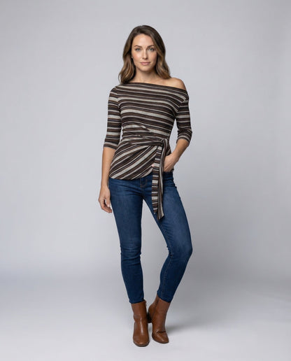 Maglione Donna Scollo Bardot Maglia Sottile Fascia Incrociata - Brentozzi