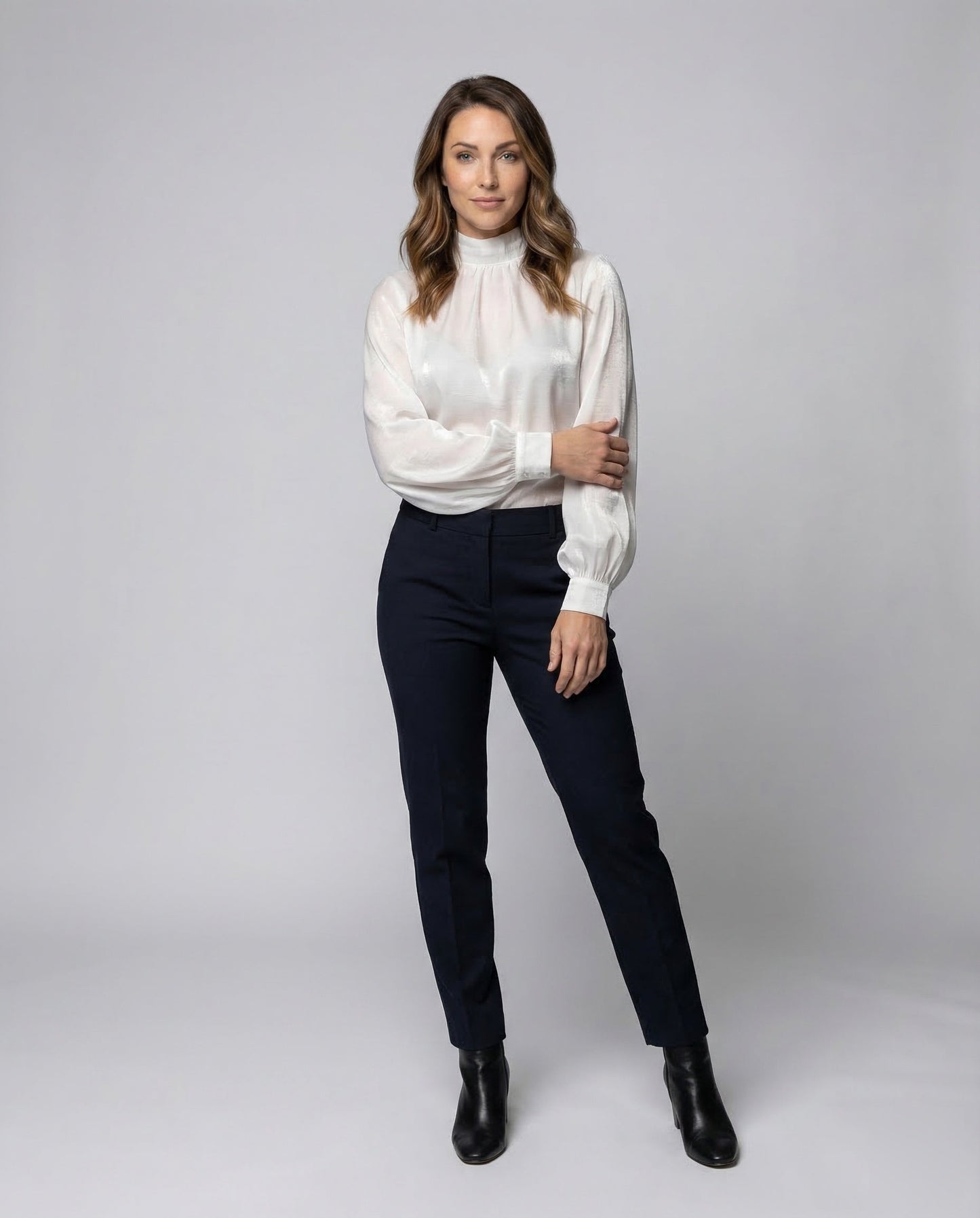 Camicia Donna Effetto Seta Collo Alto Arricciato - Brentozzi