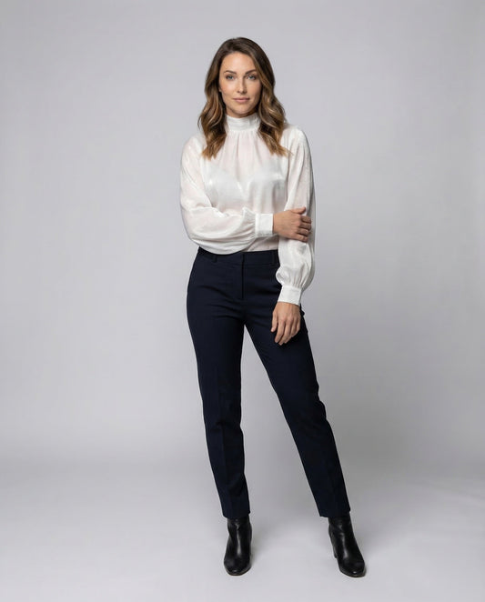 Camicia Donna Effetto Seta Collo Alto Arricciato - Brentozzi