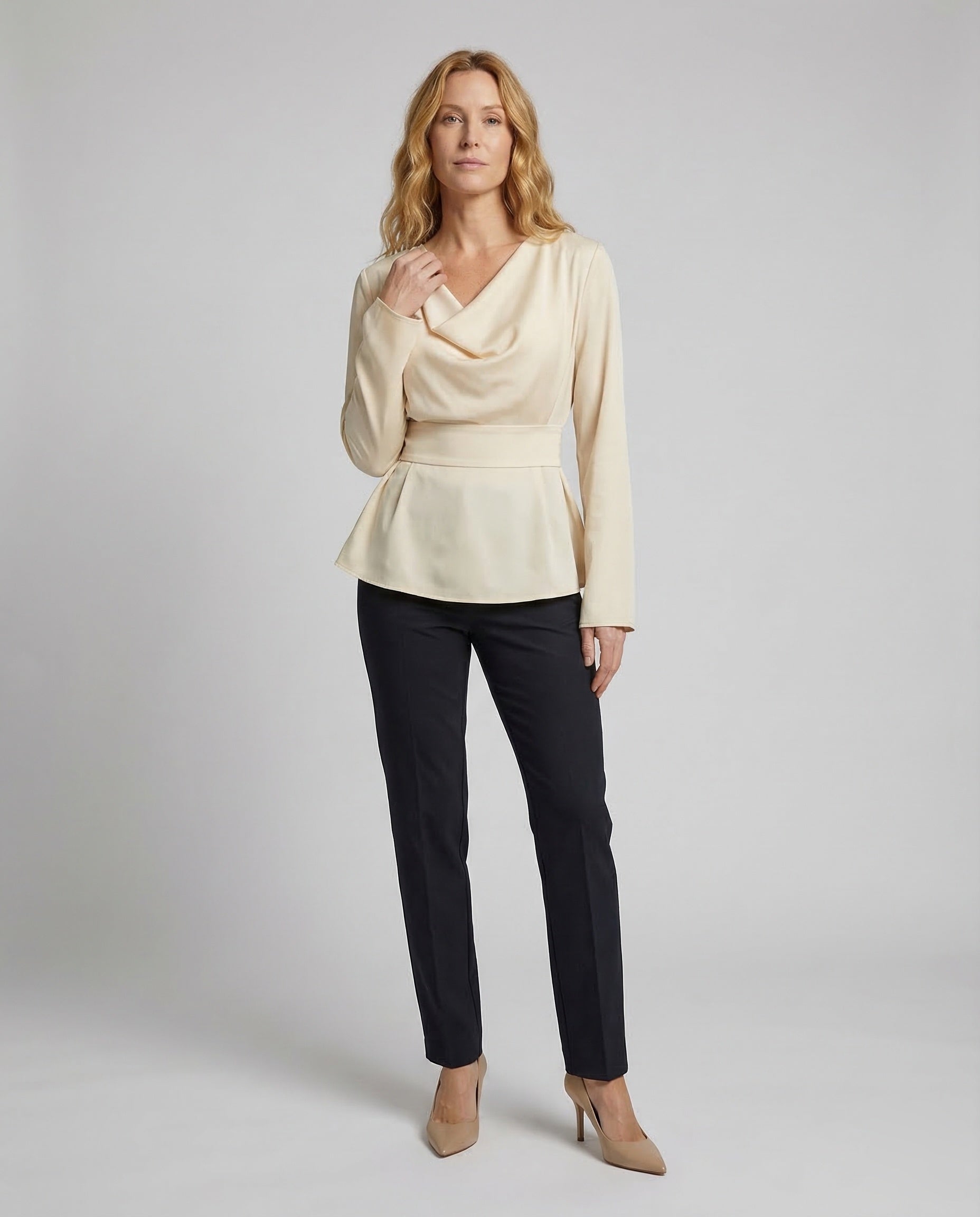 Camicia Donna in Satin Collo a Cascata Manica a Campana - Brentozzi