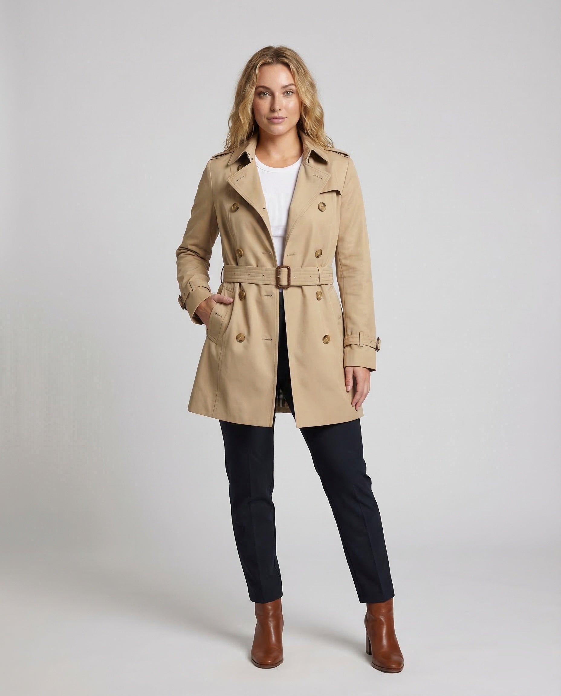 Trench Coat Donna Doppiopetto con Cintura in Vita - Brentozzi
