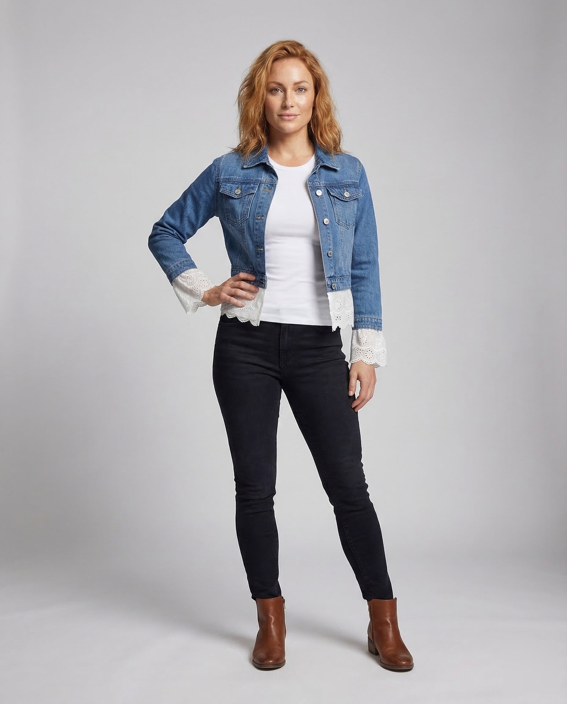 Giacca Jeans Donna Corto Ricamo Fori - Brentozzi