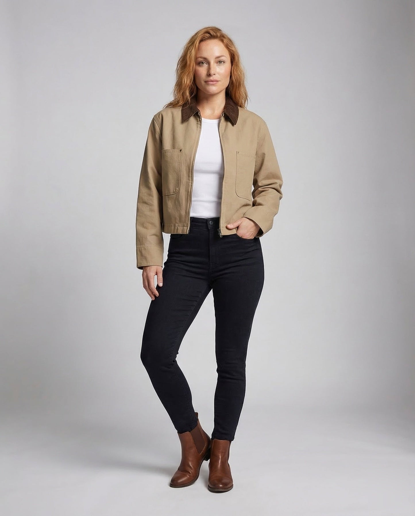 Giacca Jeans Donna Colletto in Velluto Stile Worker - Brentozzi