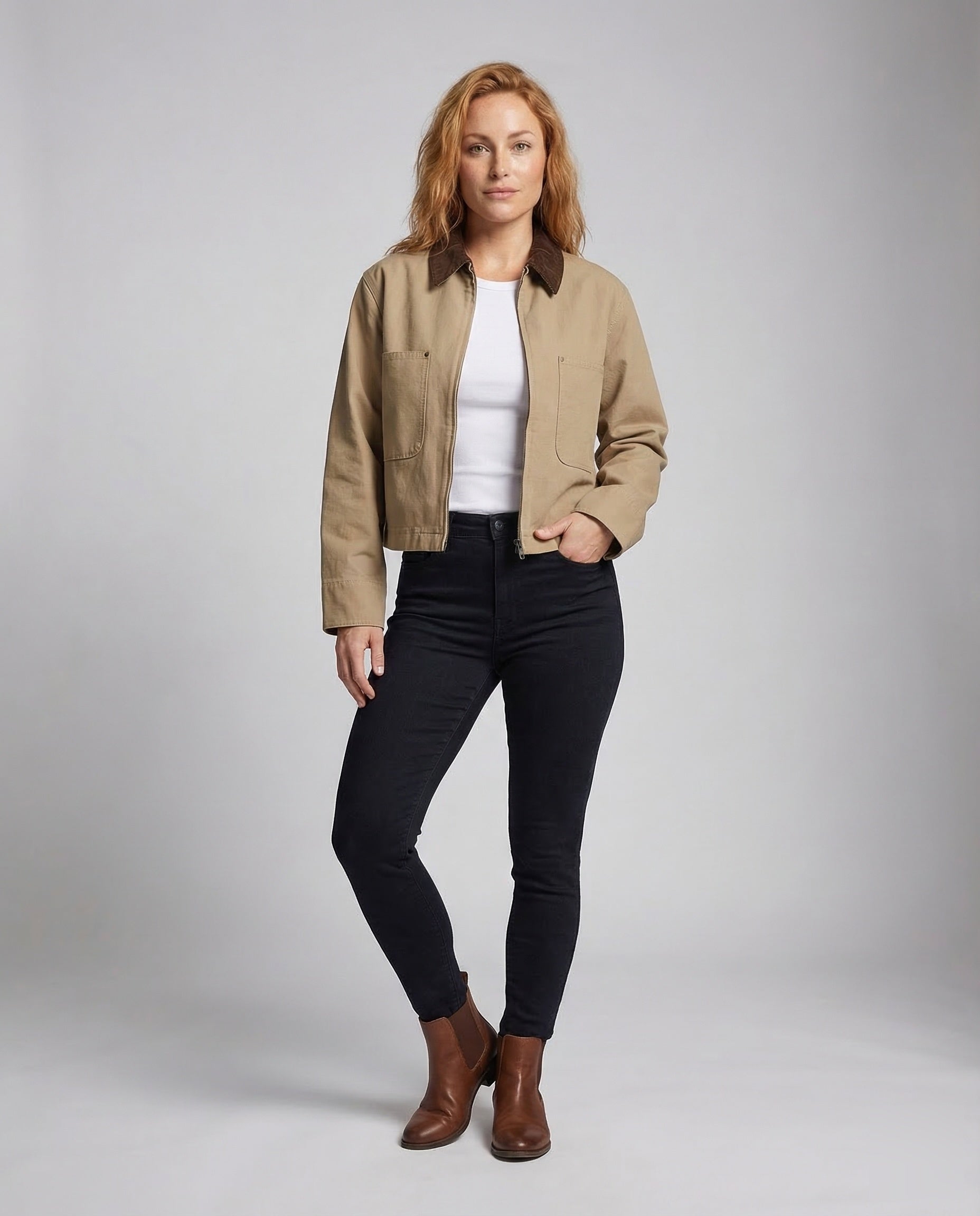 Giacca Jeans Donna Colletto in Velluto Stile Worker - Brentozzi