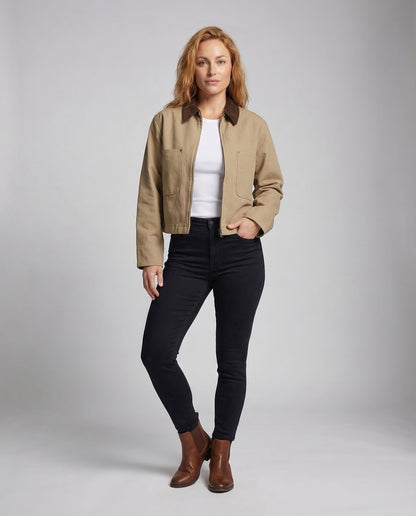 Giacca Jeans Donna Colletto in Velluto Stile Worker - Brentozzi