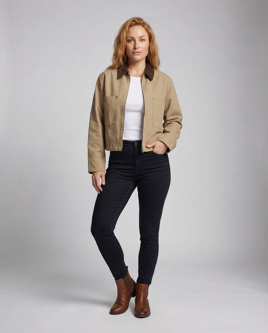 Giacca Jeans Donna Colletto in Velluto Stile Worker - Brentozzi