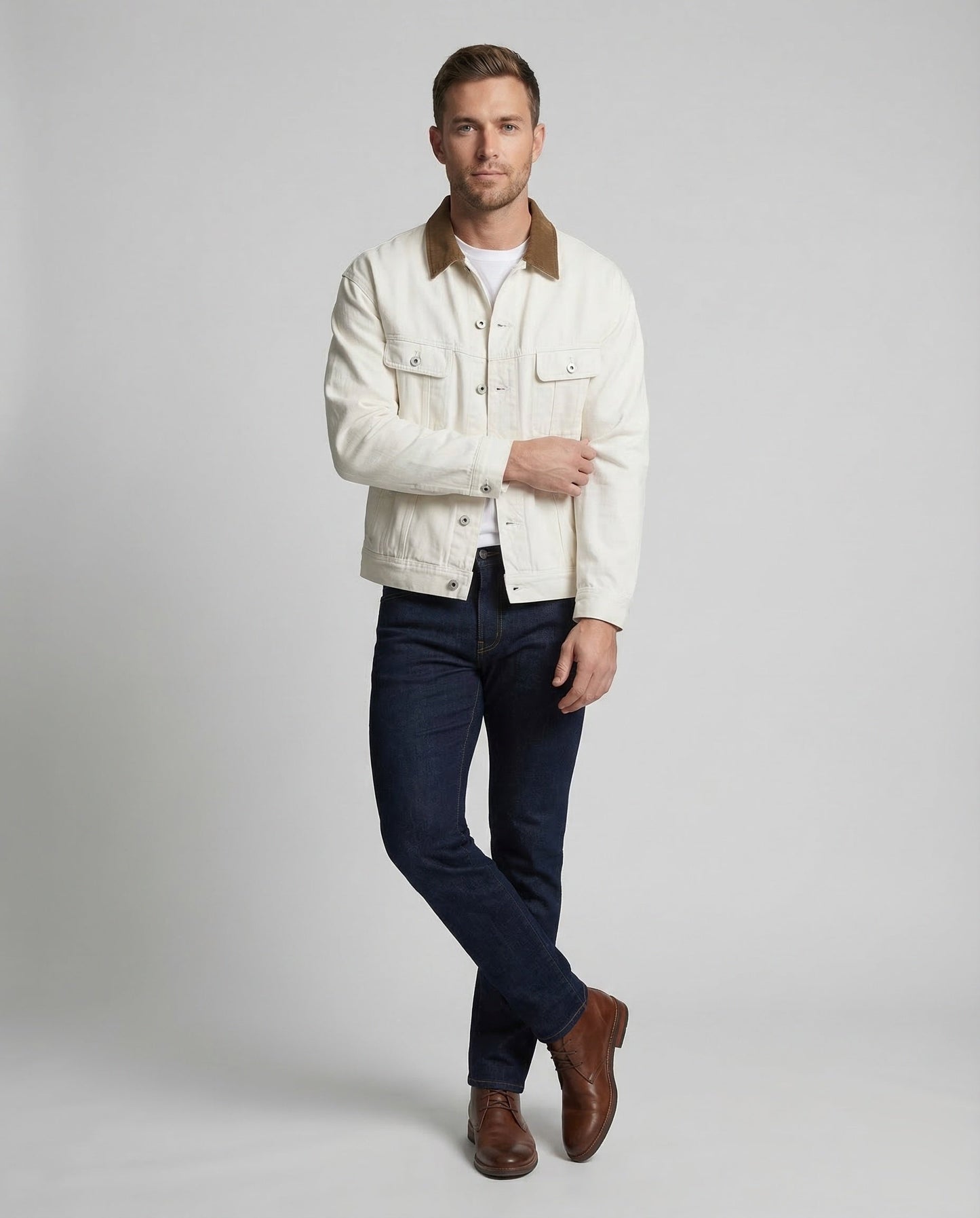 Giacca Uomo in Twill Stile Trucker Colletto in Corduroy - Brentozzi