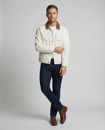 Giacca Uomo in Twill Stile Trucker Colletto in Corduroy - Brentozzi