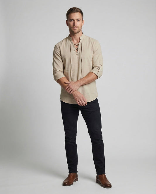 Camicia Uomo Lino Collo con Lacci - Brentozzi