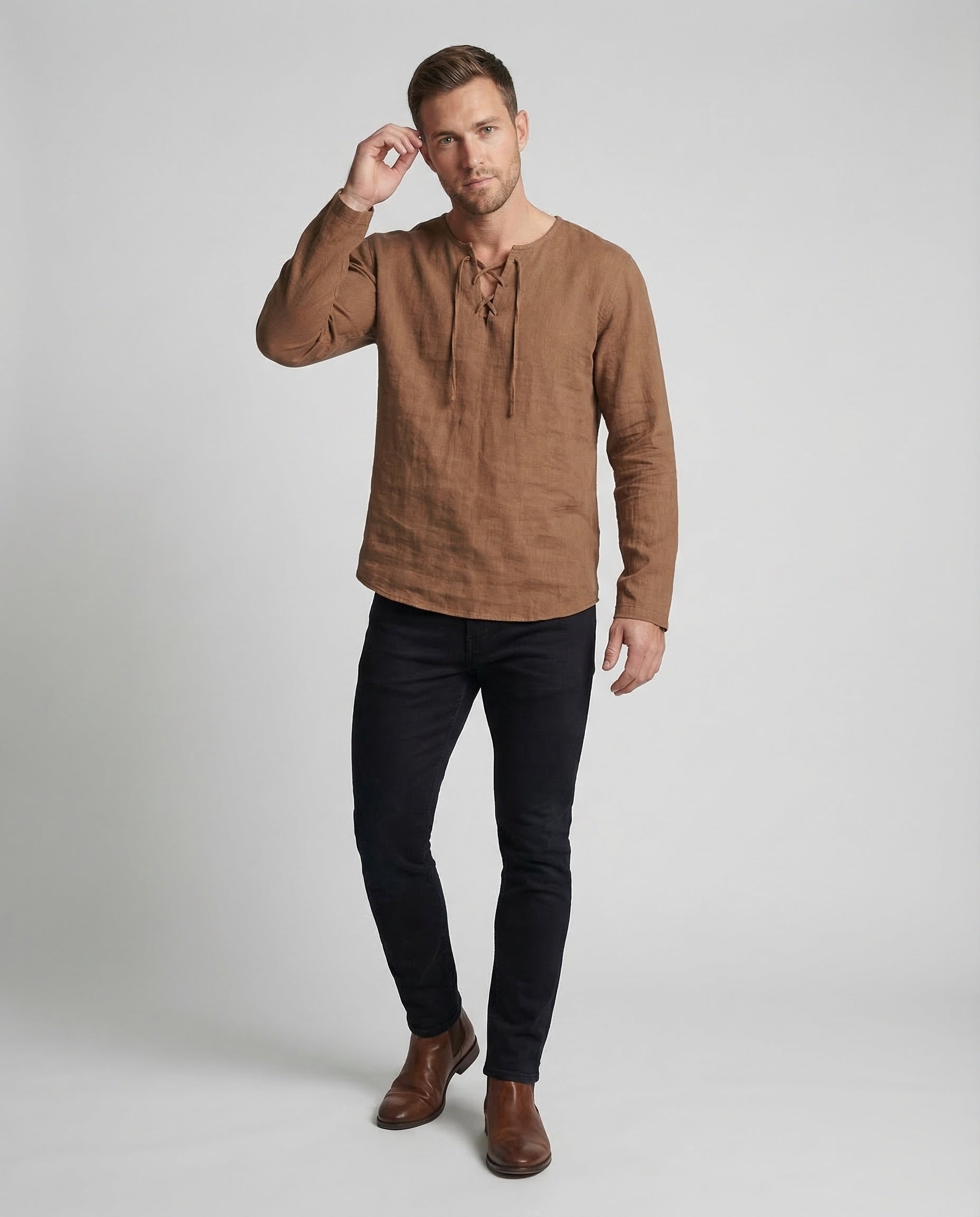 Camicia Uomo Oversize in Lino con Lacci - Brentozzi