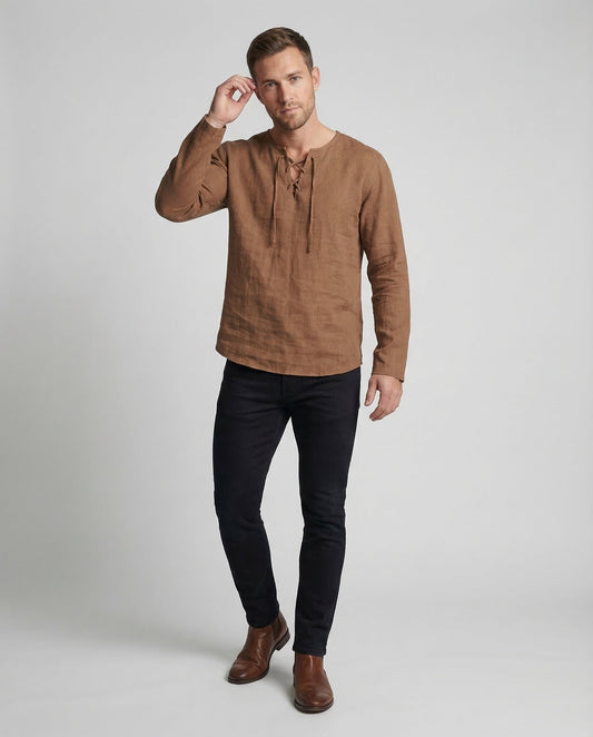 Camicia Uomo Oversize in Lino con Lacci - Brentozzi