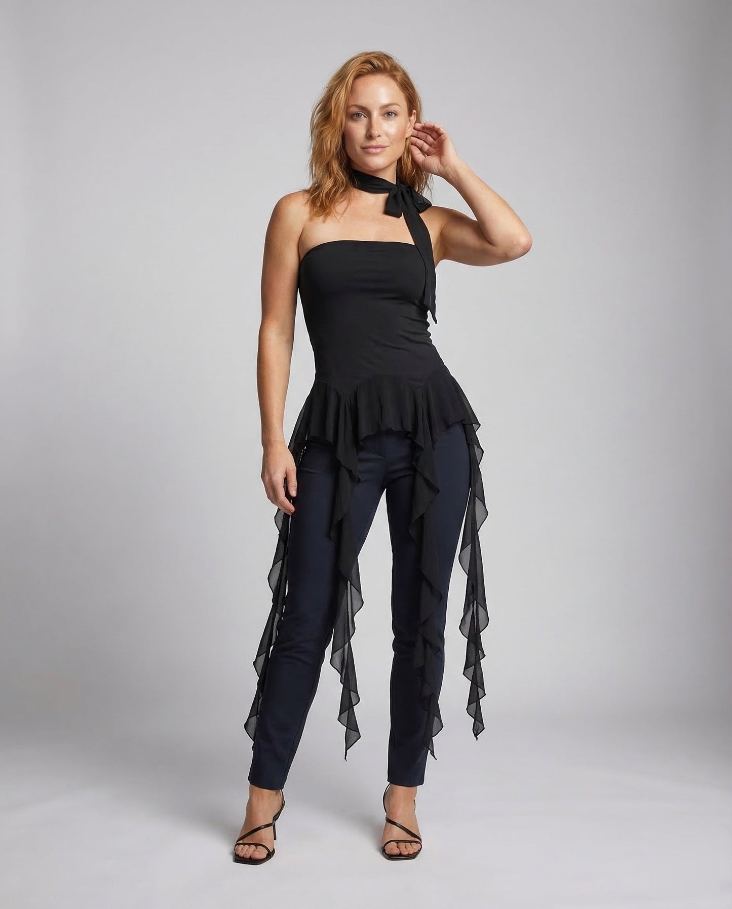 Abito Asimmetrico Donna in Chiffon con Ruches - Brentozzi