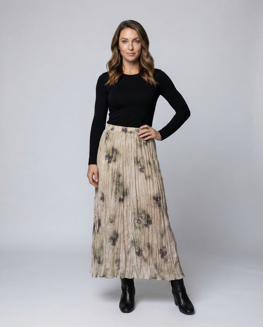 Gonna Lunga Donna in Tessuto Crinkle Stampa Acquerello - Brentozzi