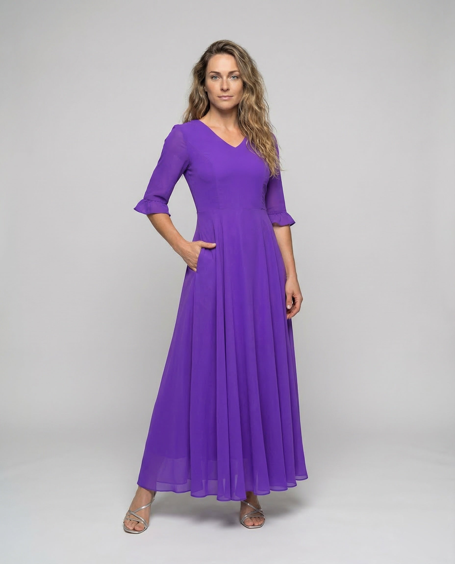 Abito da Sera Donna in Chiffon Gonna a Volant - Brentozzi