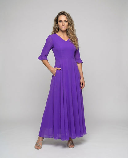 Abito da Sera Donna in Chiffon Gonna a Volant - Brentozzi