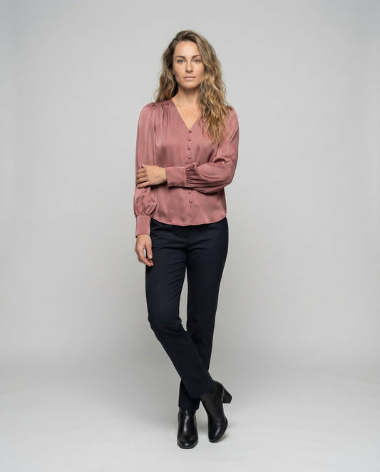 Blusa Donna in Satin Manica a Palloncino Elegante - Brentozzi