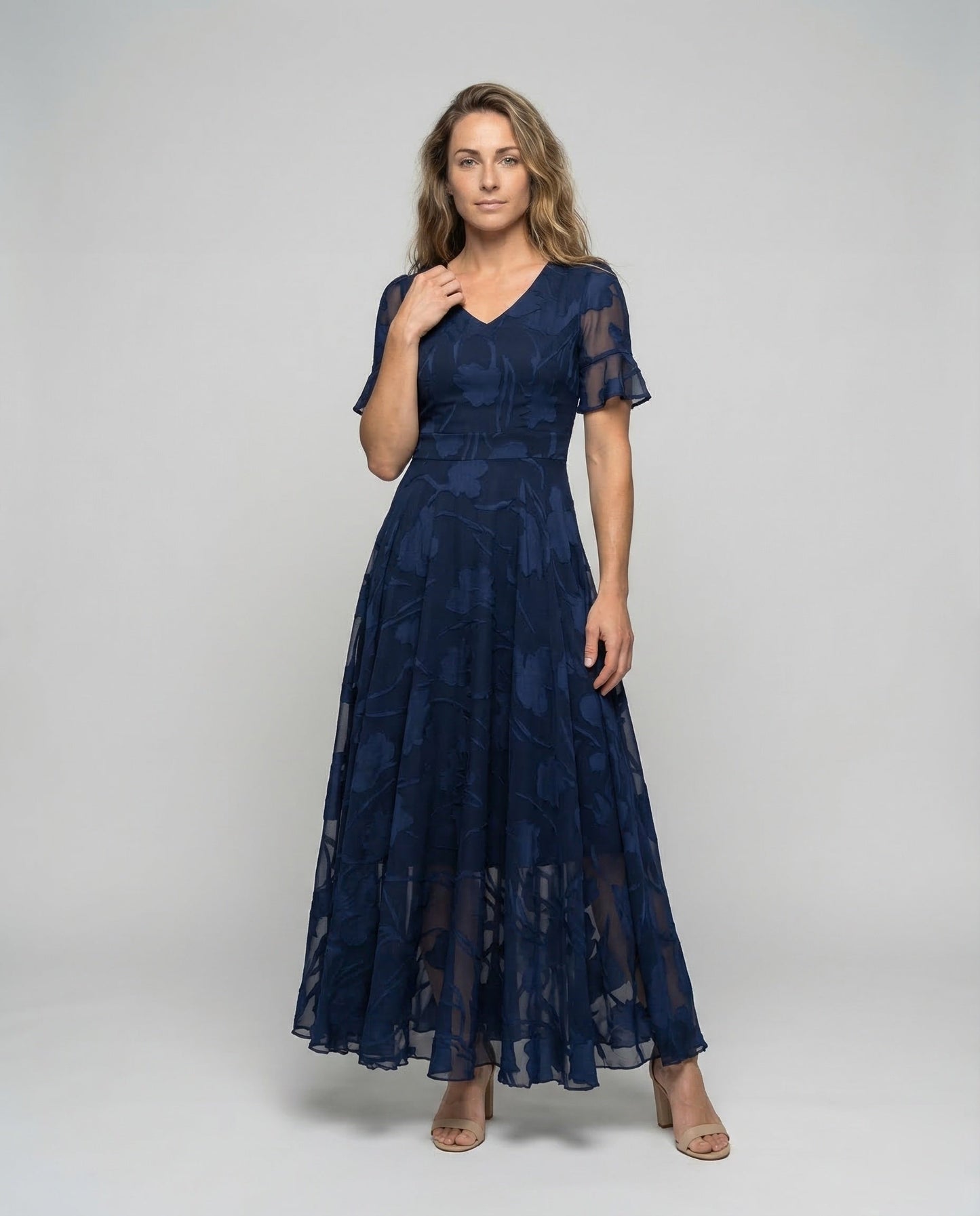 Abito da Sera Donna in Chiffon con Applicazioni Floreali - Brentozzi